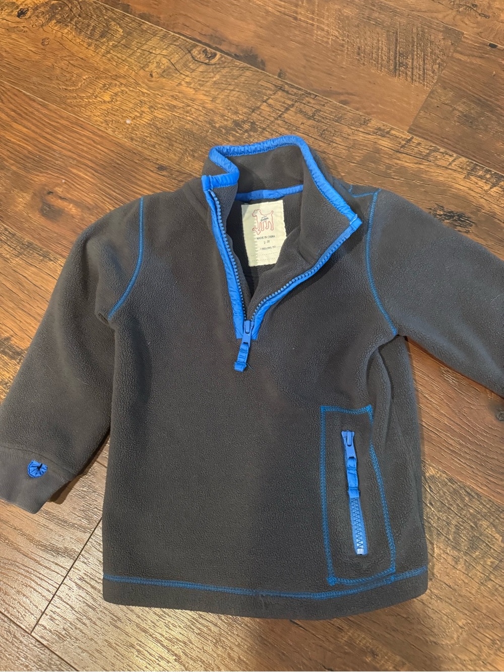 Mini Boden Fleece Pullover Gray Blue Trim 2/3T